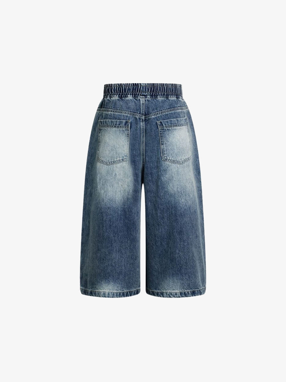 Drawstring Long Jorts with Curved Knee Panels – Blue, back flat lay | XoKool