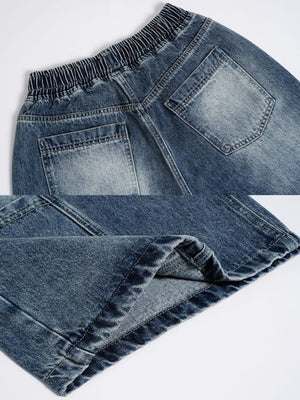 Drawstring Long Jorts – Blue, back pocket and hem close-up | XoKool