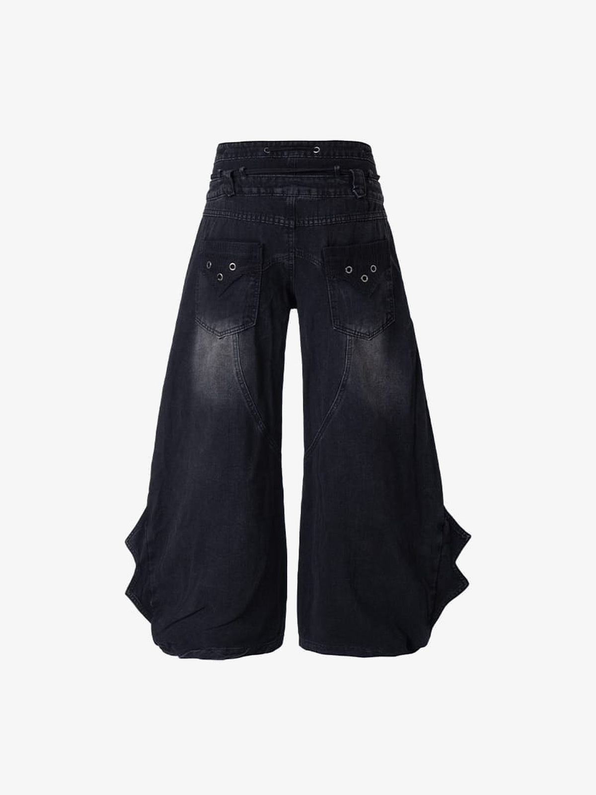 Drawstring wide leg jeans – Black, back flat | XoKool