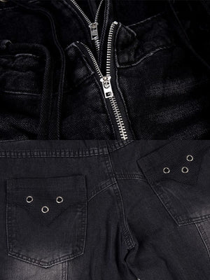 Drawstring wide leg jeans – Black zip & back pocket close-up | XoKool