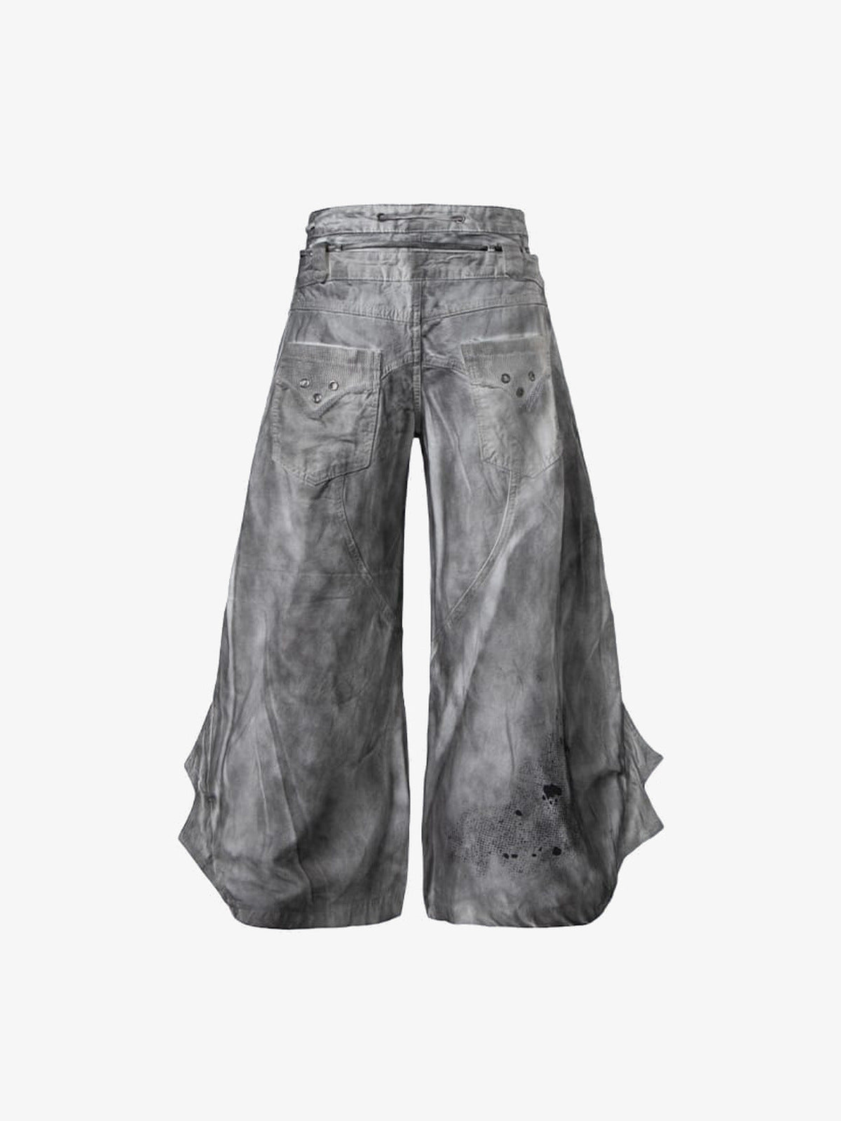Drawstring wide leg jeans – Washed Grey, back flat | XoKool