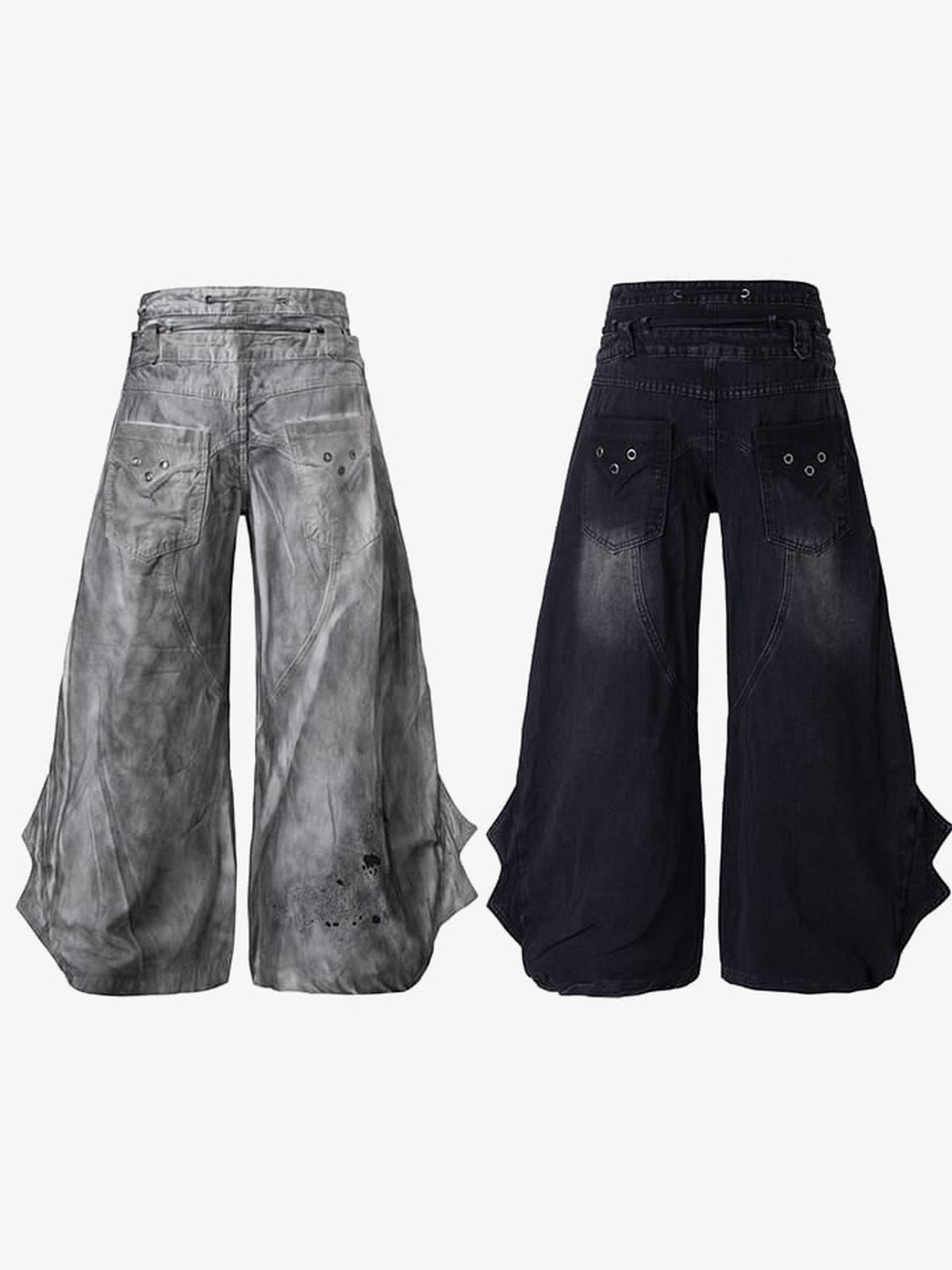Drawstring wide leg jeans – Washed Grey + Black, back | XoKool