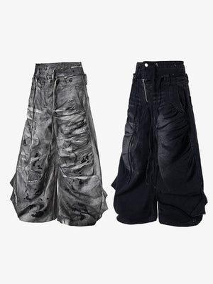 Drawstring wide leg jeans – Washed Grey + Black, side | XoKool