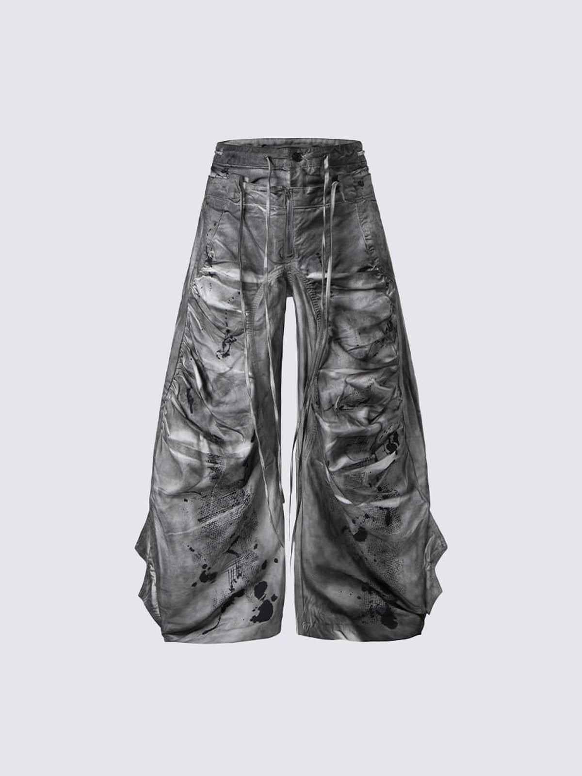 Drawstring wide leg jeans – Washed Grey, front flat | XoKool