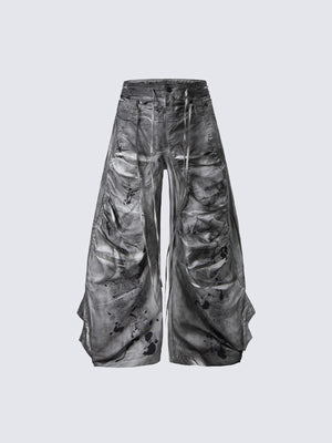 Drawstring wide leg jeans – Washed Grey, front flat | XoKool