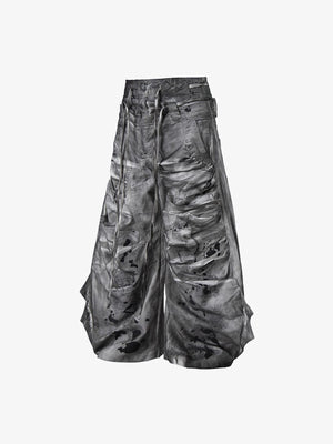 Drawstring wide leg jeans – Washed Grey, side flat | XoKool