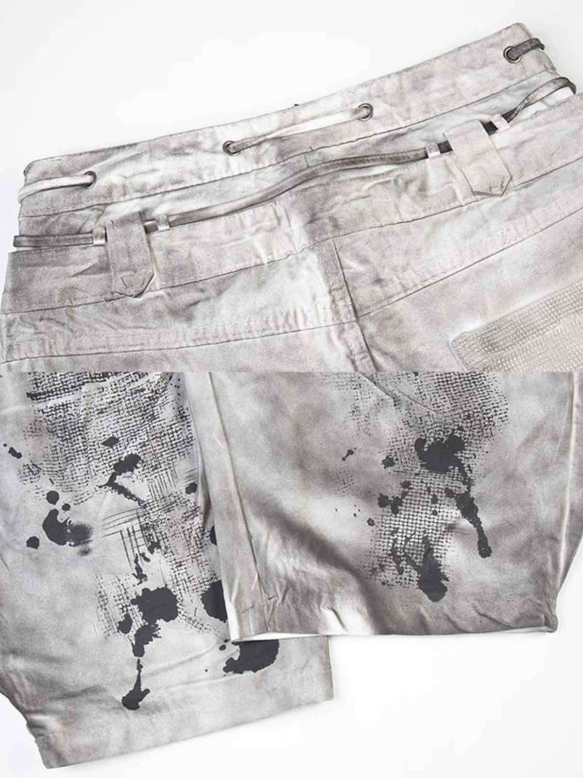 Drawstring wide leg jeans – Washed Grey waistband & splatter close-up 2 | XoKool