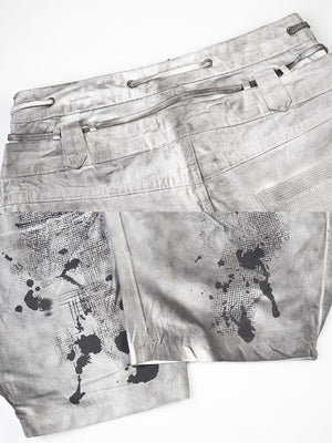 Drawstring wide leg jeans – Washed Grey waistband & splatter close-up 2 | XoKool