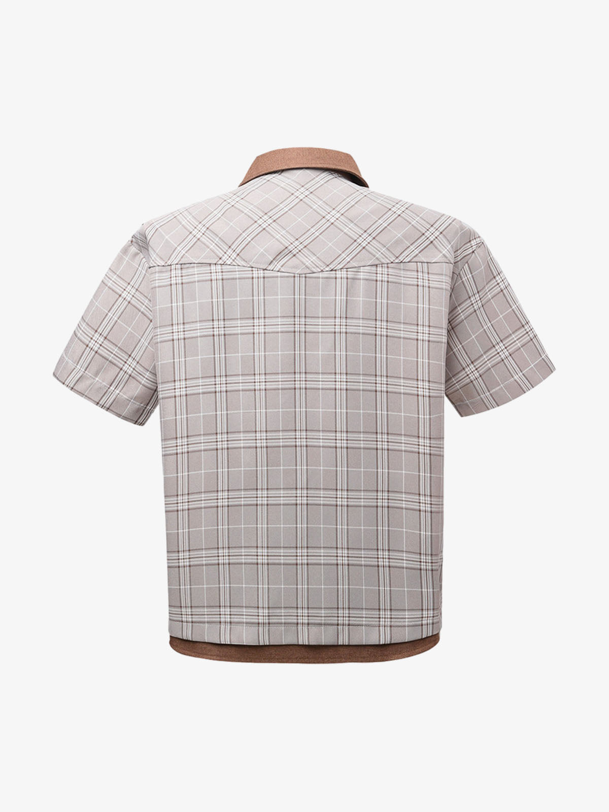 Faux Two-piece Pearl Button Plaid Short-Sleeved Shirt - image 4