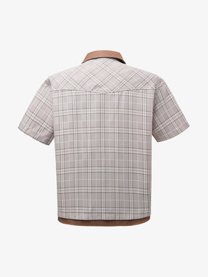 Faux Two-piece Pearl Button Plaid Short-Sleeved Shirt - thumbnail 4