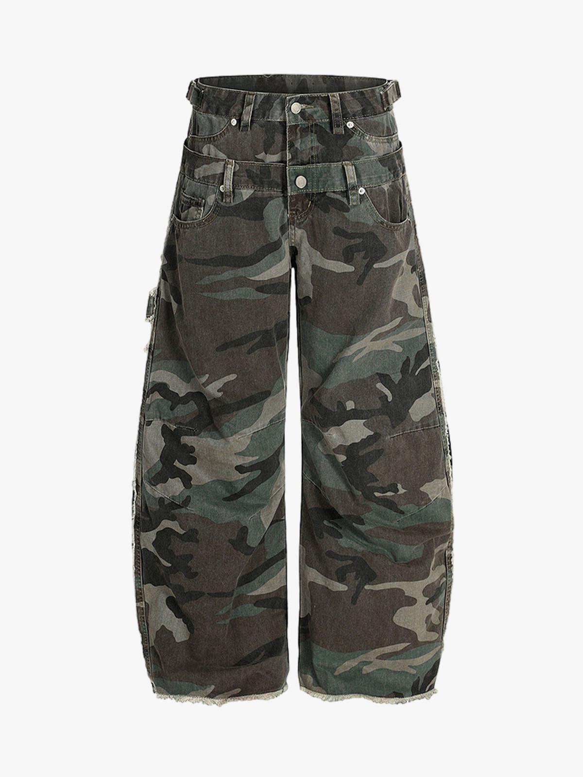 Retro Double Waist Camouflage Barrel Pants