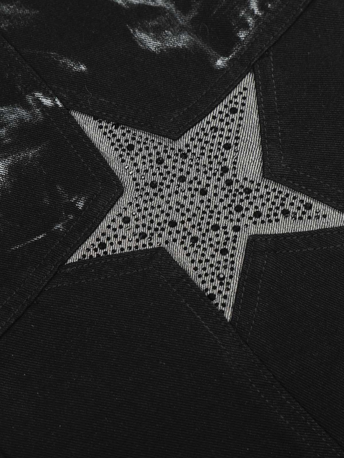 Painted star jeans – rhinestone star close-up | XoKool