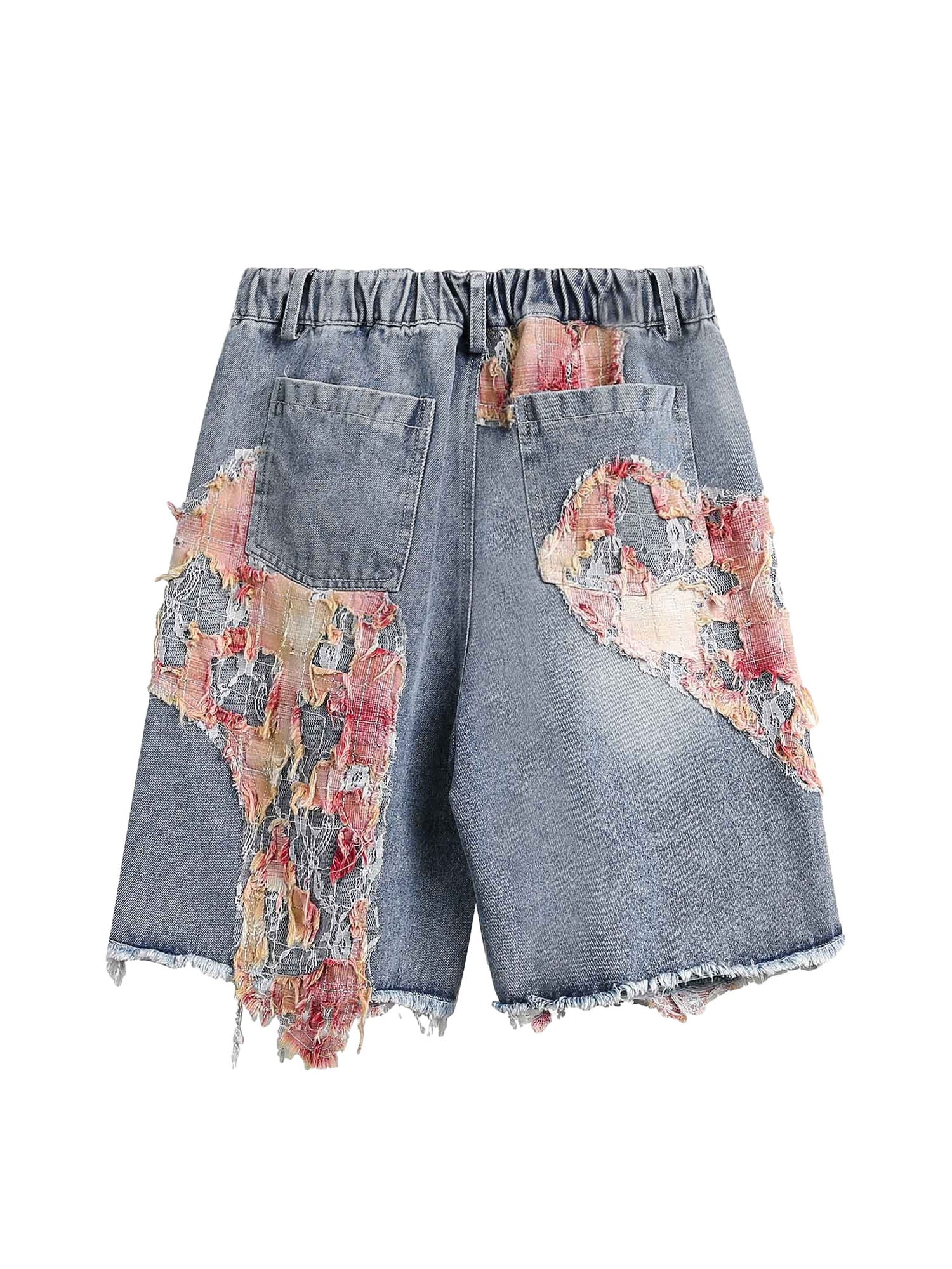 Craftsmanship Ripped Floral Denim Shorts Boho Casual Style - 10003