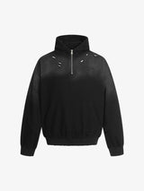 Street Distressed Half-Zip Ripped Hoodie