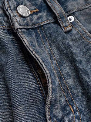 Blue Baggy Jeans with Ink Stain Splash – fly close-up | XoKool