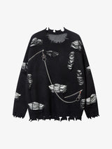 Retro Distressed Zipper Sweater