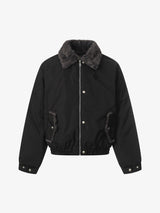 Faux Fur Collar Zipper Padded Bomber Jacket