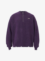 Vintage Knitted Distressed Raw Hem Half Zip Pullover Sweater