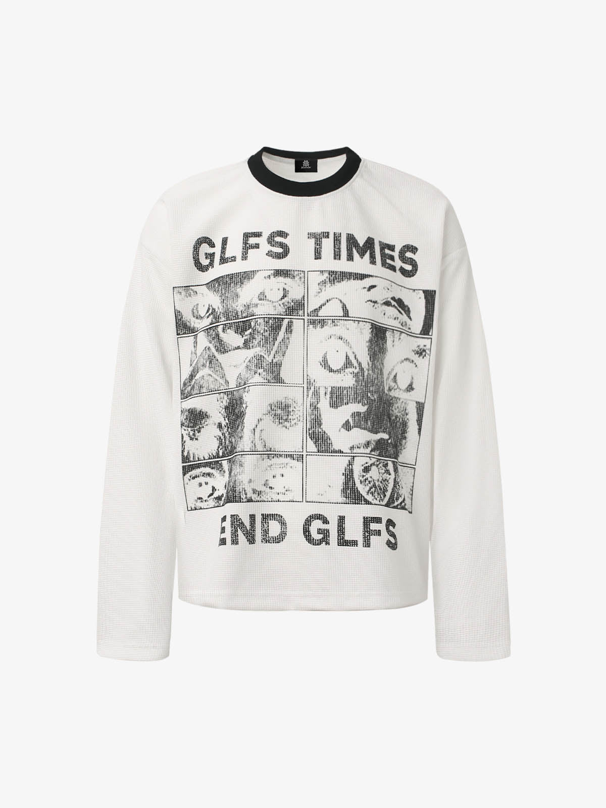 Letter Print Waffle Long-Sleeved T-Shirt