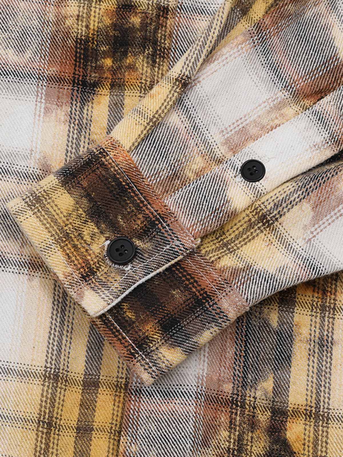 Distressed Mottled Plaid Human Figure Long Sleeve Shirt - image 7