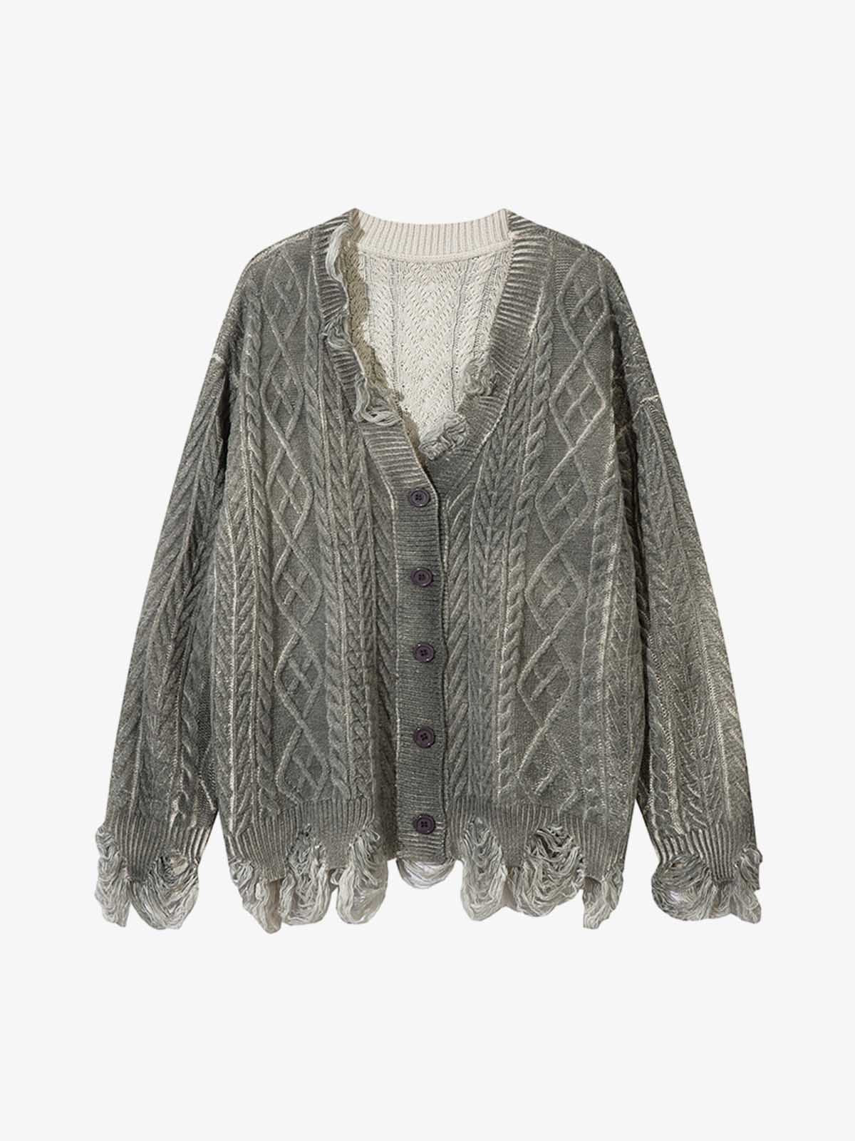 Cable Knit Cardigan Damaged Dirty Dyed Sweater