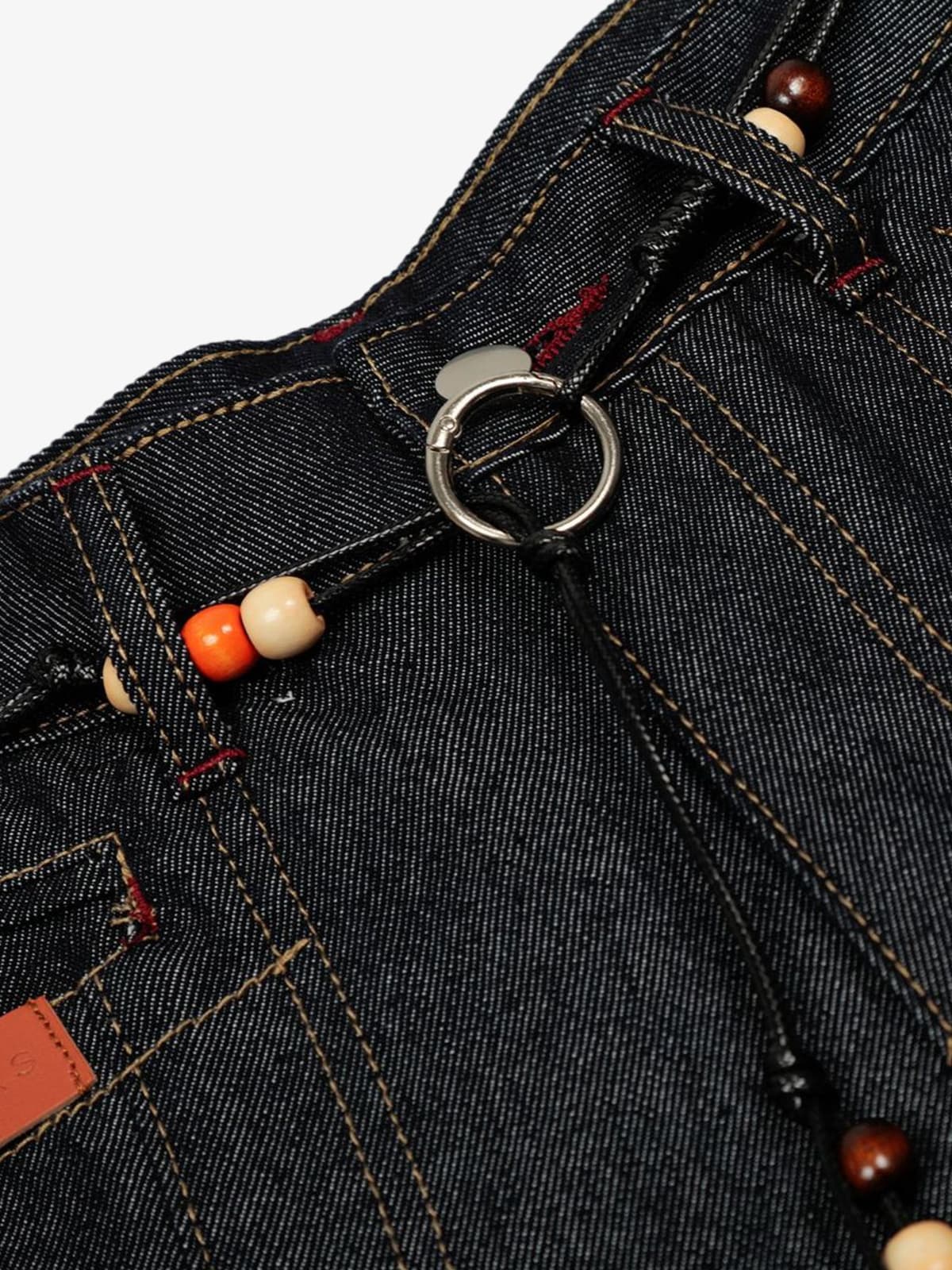 Black Barrel Jeans with Beaded Cord – ring and beads close-up | XoKool
