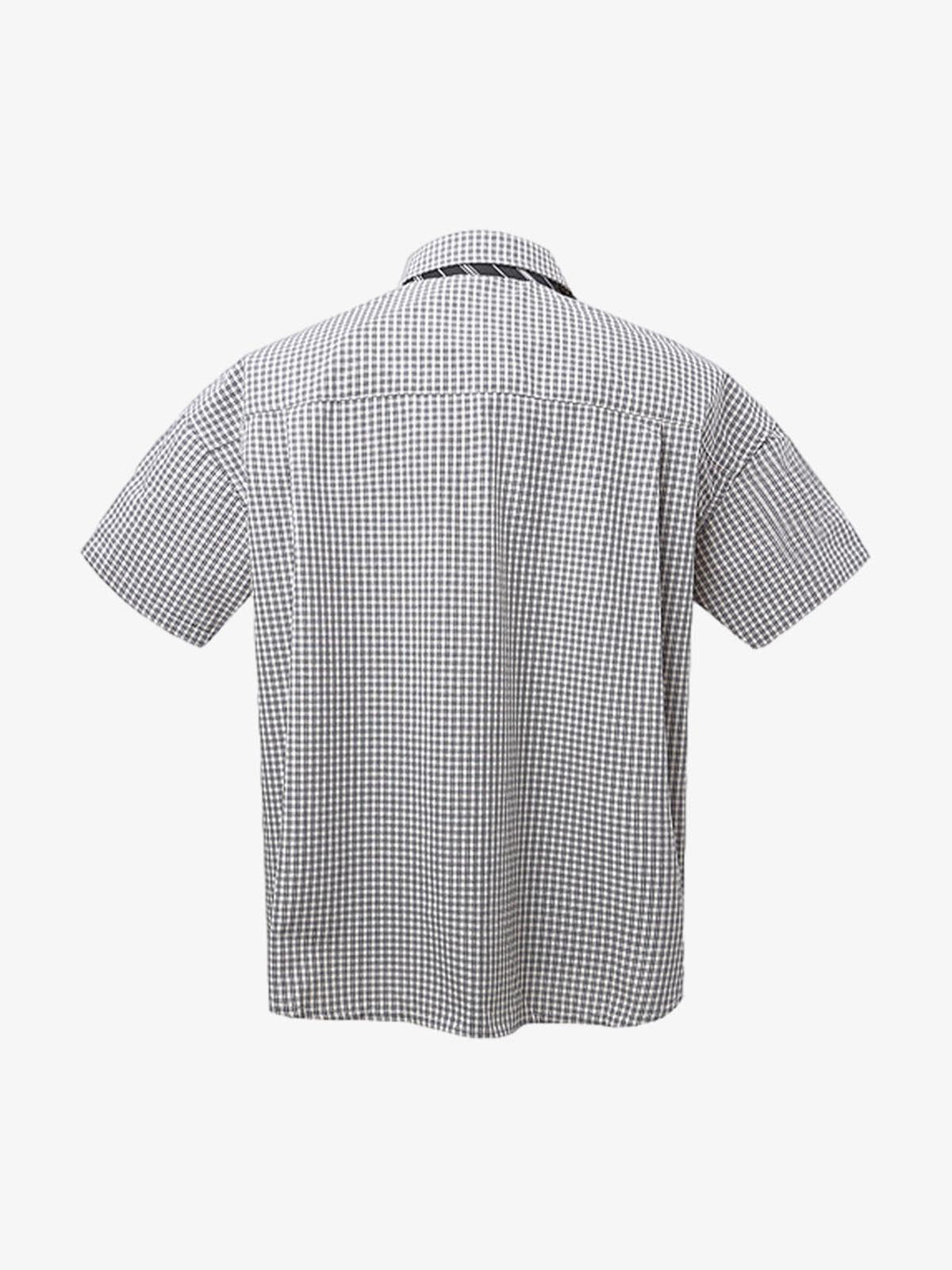 Tie Contrast Stitching Casual Plaid Shirt - image 7