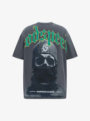 Mask Skull West Coast Hip-Hop Print T-Shirt - thumbnail 3