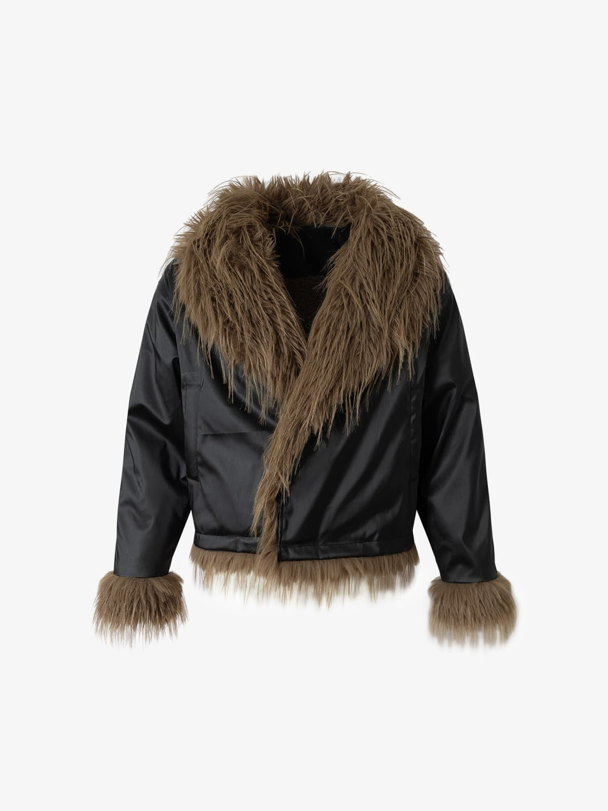 Retro Punk Rock Oversized Fur Collar Stitching Leather Cotton Jacket