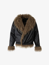 Retro Punk Rock Oversized Fur Collar Stitching Leather Cotton Jacket