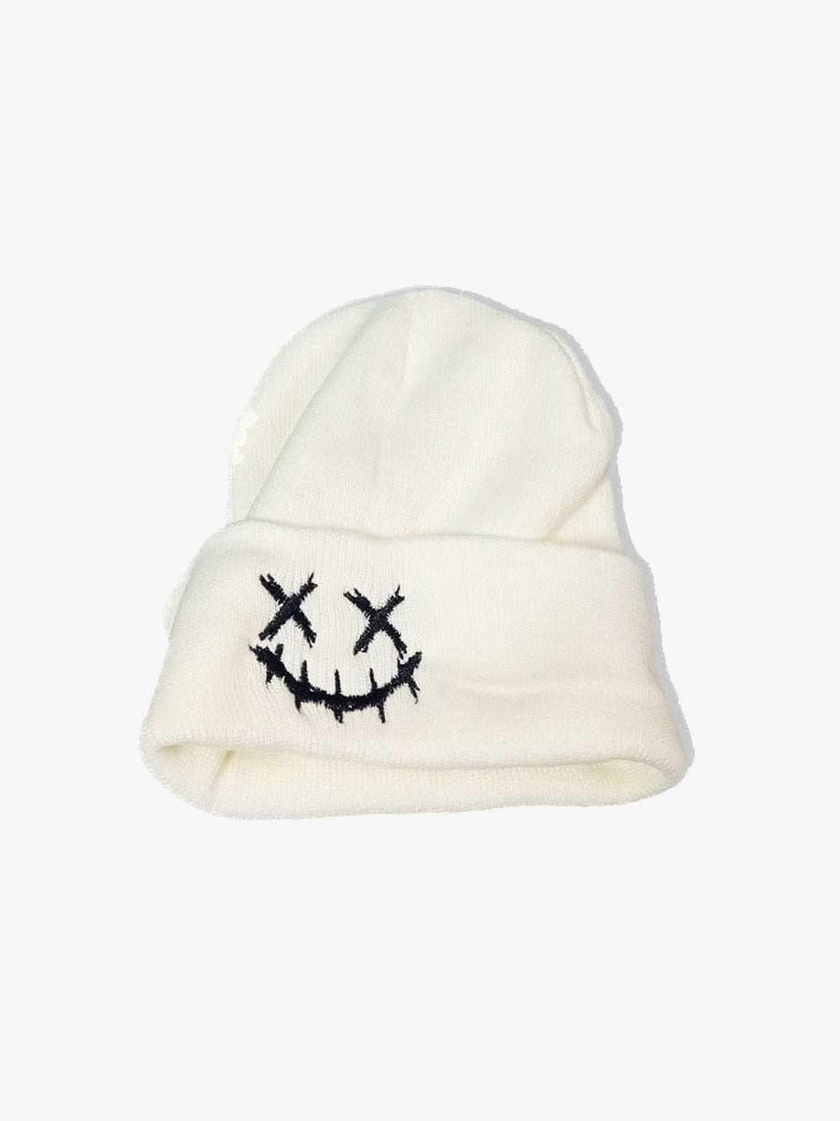 Embroidered beanie – Cream, stitched smile embroidery | XoKool