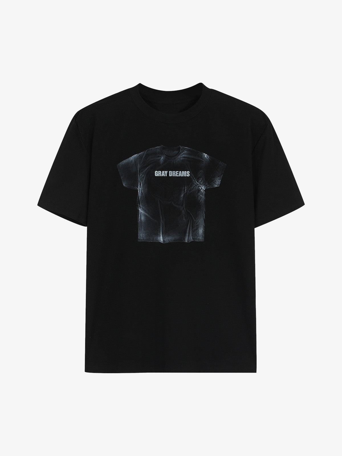 Photo Print Graphic Tee with Crumpled Shirt Image – Black, front view | XoKool