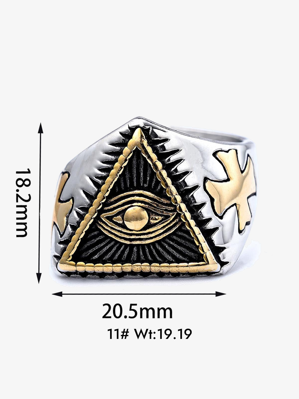 Zweifarbiger Ring mit Allsehendem Auge und Kreuzen – Größentabelle | XoKool