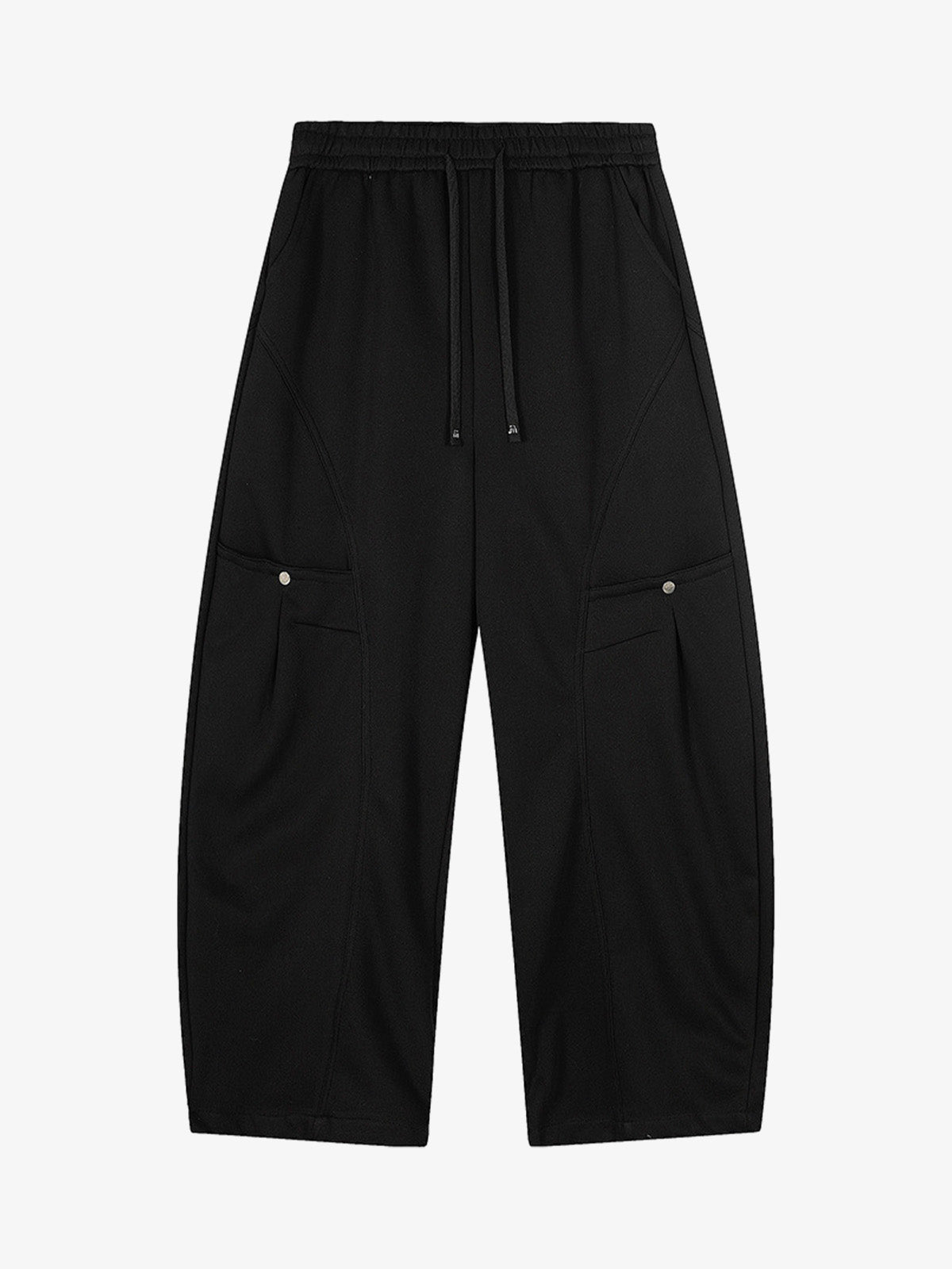 Riveted Pleated Drawstring Barrel Pants - Black