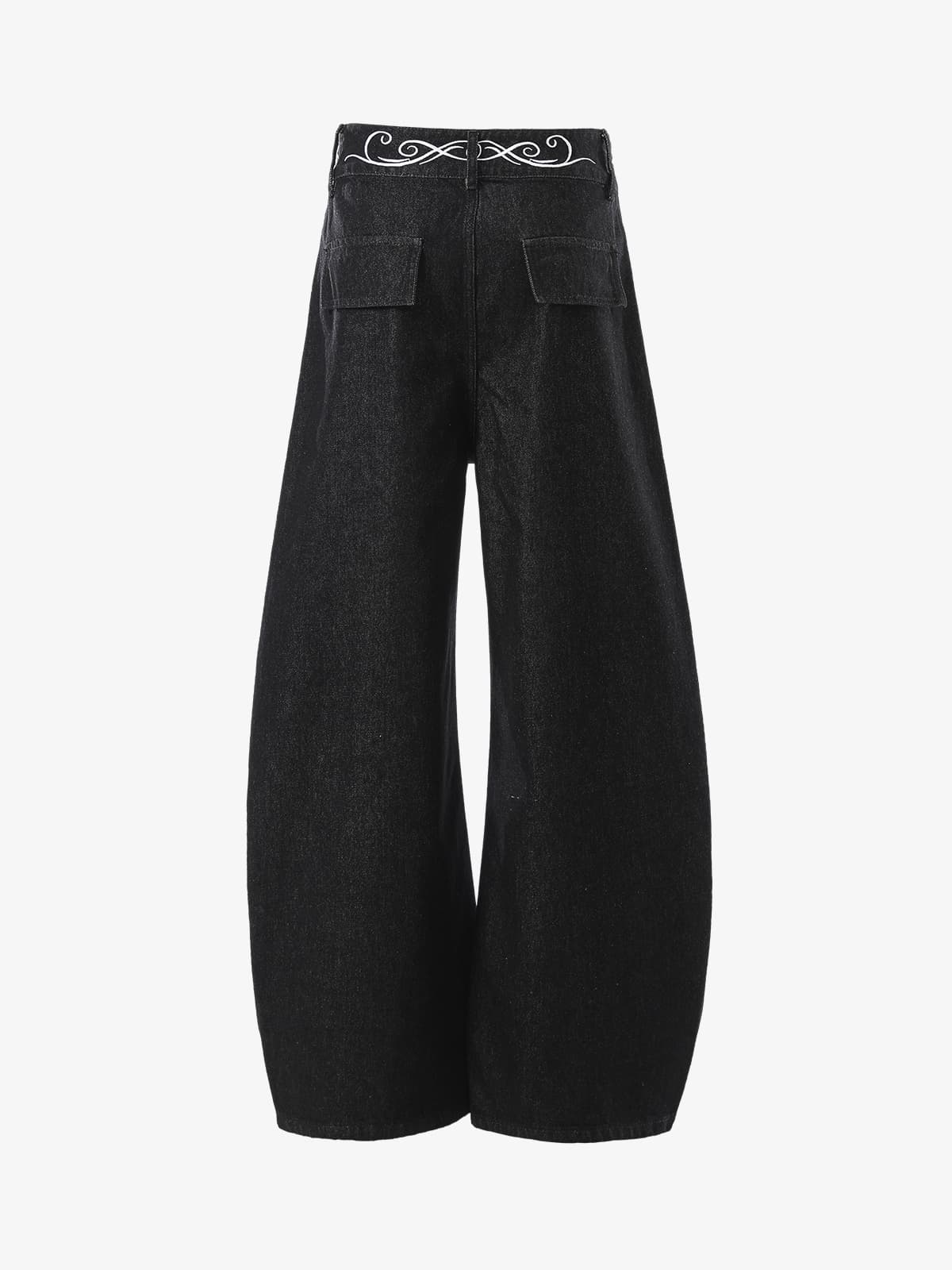 Retro Reverse Design Cloud Embroidered Barrel Jeans