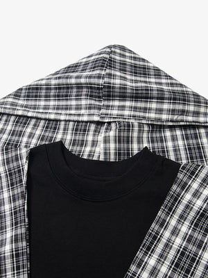 Plaid hood tee – black plaid hood close-up | XoKool
