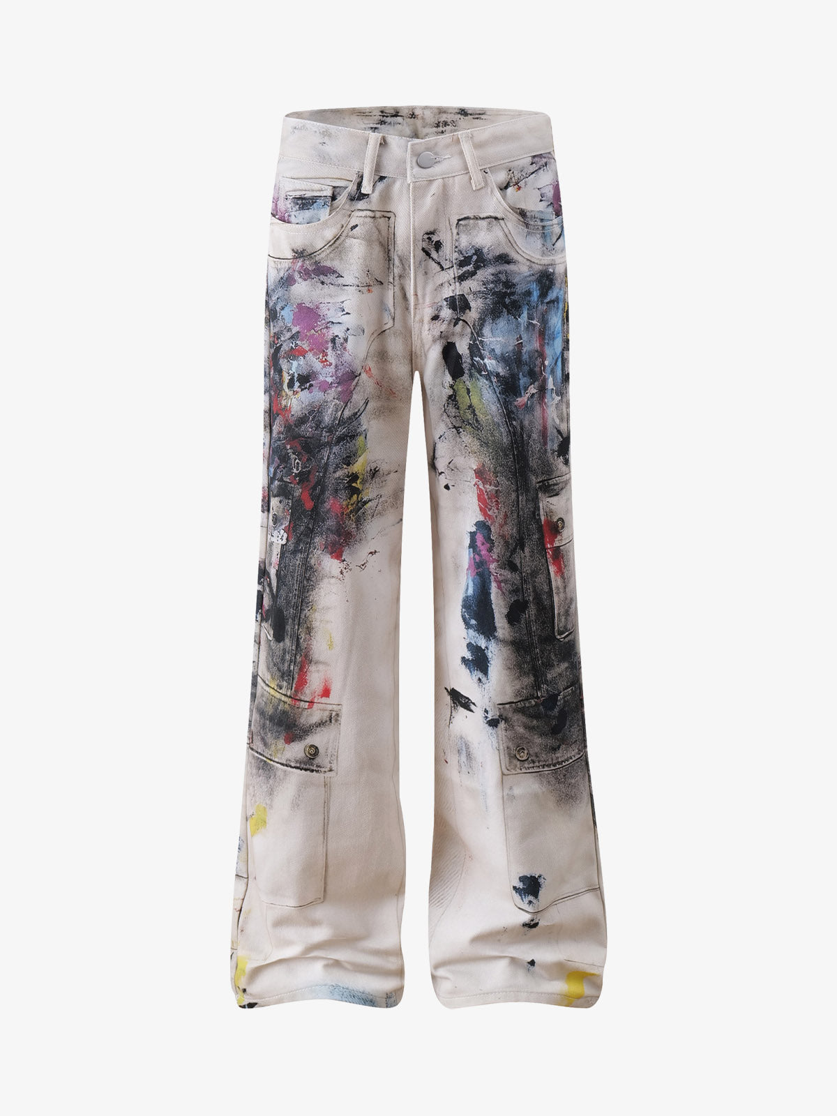 High Street Washed Distressed Inkjet Graffiti Jeans