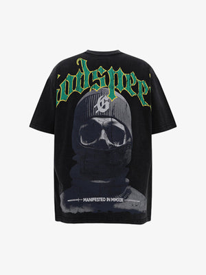 Mask Skull West Coast Hip-Hop Print T-Shirt - thumbnail 1