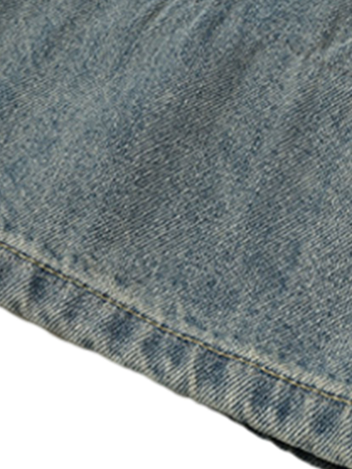 Light Wash Cuffed Baggy Jeans with Plaid Turn-Ups – fabric close-up | XoKool