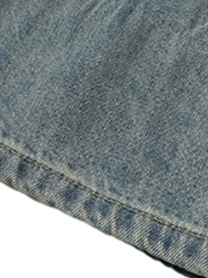 Light Wash Cuffed Baggy Jeans with Plaid Turn-Ups – fabric close-up | XoKool