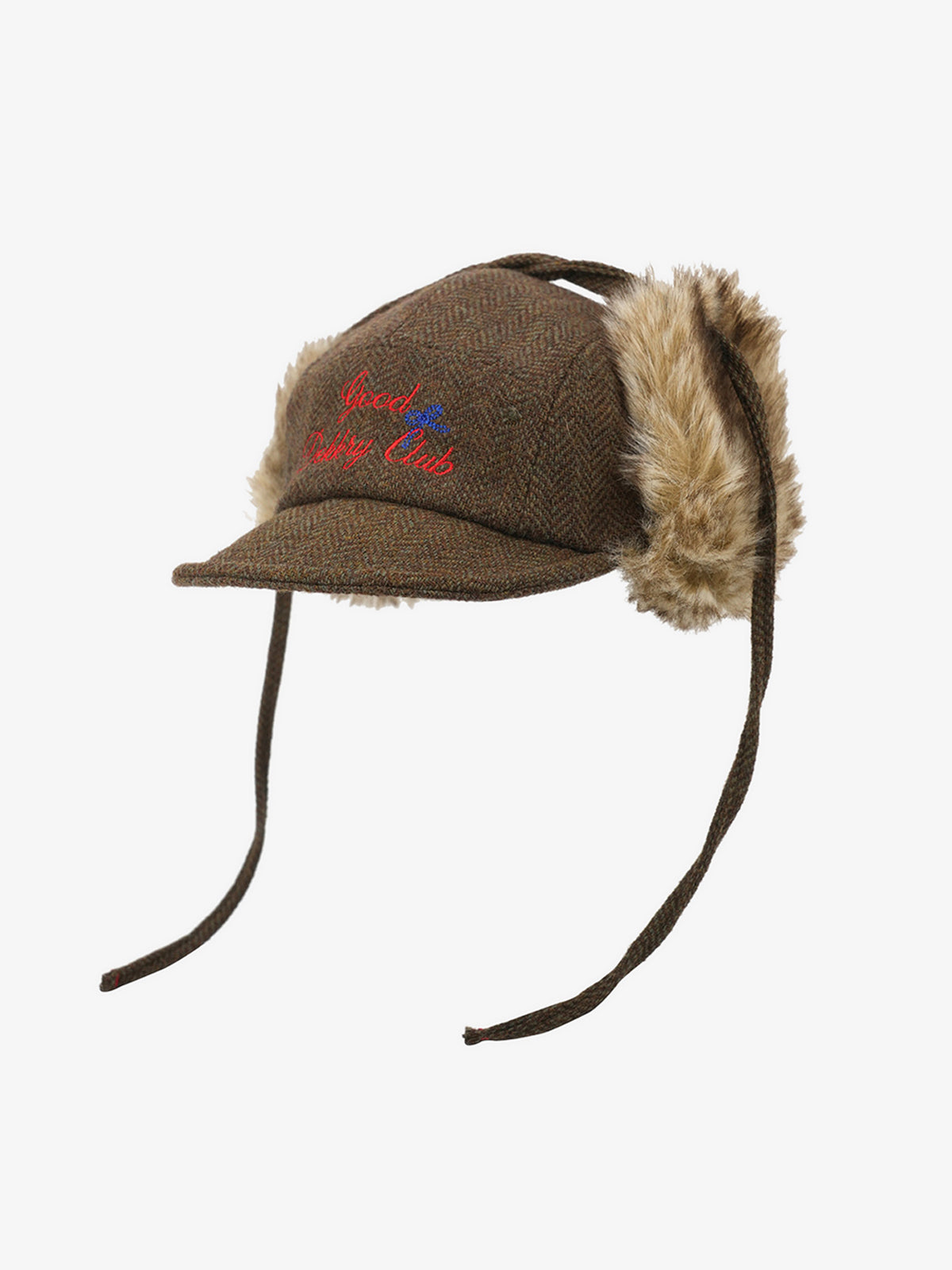 Retro Tweed Plush Earflap Embroidered Letter Cap