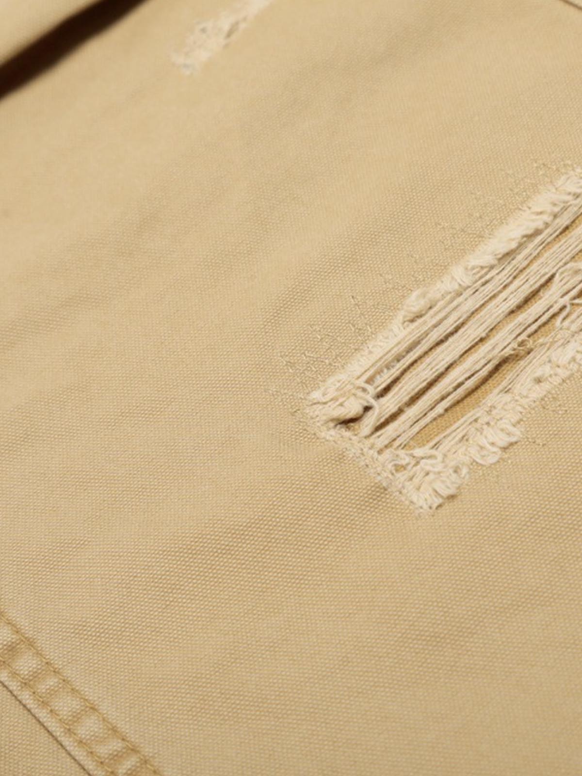 Cotton Hole Patch Pleated Multi-Pocket Cargo Casual Pants - image 5