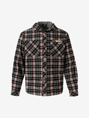 Retro Plaid Patchwork Hooded Work Shirt - thumbnail 1