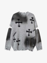 Vintage Spray-Painted Cross Hole Knit Sweater