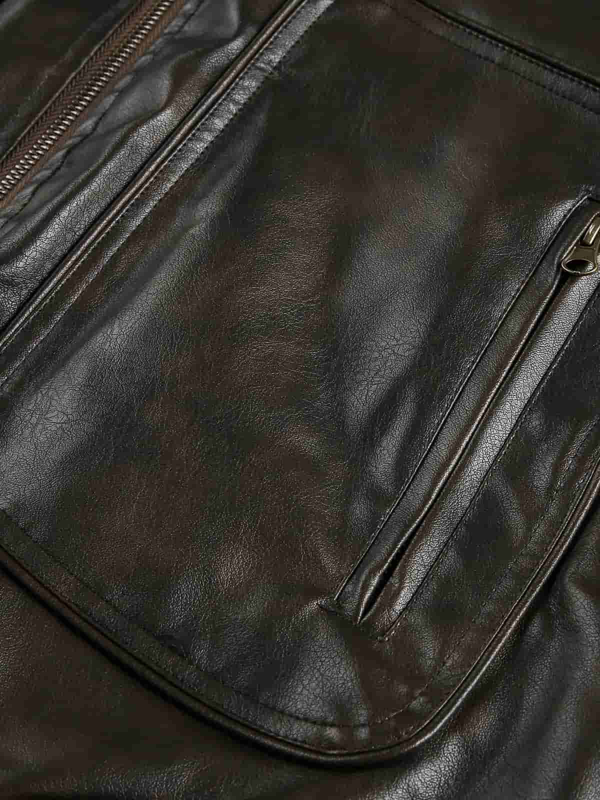 Vintage PU Leather Stand Collar Moto Workwear Vest - image 4