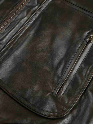 Vintage PU Leather Stand Collar Moto Workwear Vest - thumbnail 4