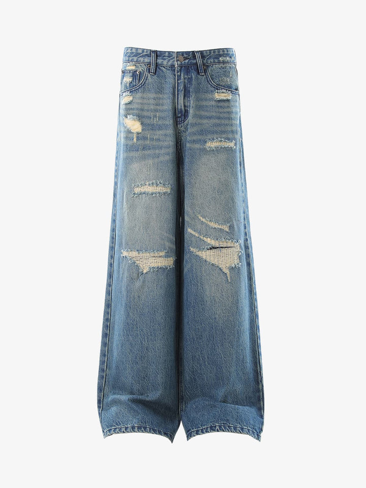 Mid Blue Ripped Baggy Jeans