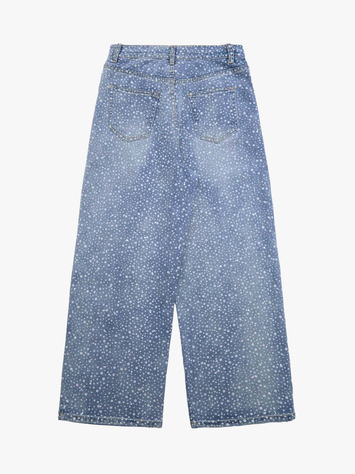 Ink Splashed Hotfix Rhinestone Baggy Jeans