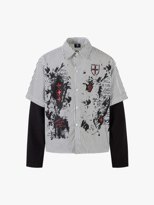 Street Dark Faux Two-Piece Striped Shirt - thumbnail 1