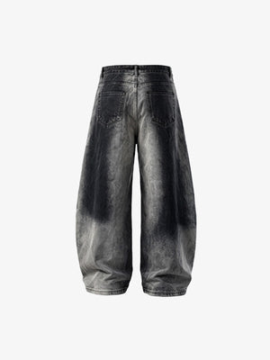 Faded Barrel Jeans in Schwarz und Blau – Faded Schwarz, Rückseite flach | XoKool
